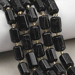 Tourmaline Natural Black Tourmaline Beads Strands, Faceted, Column, with Seed Beads, 13.5~15.5x9.5~10.5x9.5~10.5mm, Hole: 1mm, about 22~24pcs/strand, 15.35''(39cm)~16.34''(41.5cm)