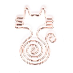 Rose Gold Cat Shape Iron Paperclips, Cute Paper Clips, Funny Bookmark Marking Clips, Rose Gold, 34x23x1mm