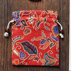 Красный Сумки на шнурке из ткани, прямоугольные мешочки для ювелирных изделий в китайском стиле, красные, 15x13 см