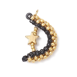 Золотистый Стеклянные подвески из бисера, звезды и луна, с 304 кольцами из нержавеющей стали и стеклом, граненые, золотые, 27x17.5x5 мм, отверстие : 3 мм