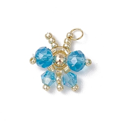 Темно-Голубой Подвески-бабочки из стеклянного бисера, с 304 открытыми соединительными кольцами из нержавеющей стали и стеклянными бусинами, глубокое синее небо, 17x16.5x6 мм, отверстие : 2.5 мм