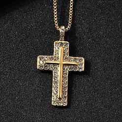 Настоящее золото 18K 304 подвесные из нержавеющей стали ожерелья, с кубического циркония, крестик, реальный 18 k позолоченный, 20.39 дюйм (51.8 см)