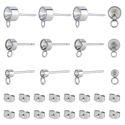 Stainless Steel Color 105Pcs 304 Stainless Steel Stud Earring Settings with Loop and Stainless Steel Ear Nuts, Stainless Steel Color, 9x6x3mm, Hole: 2mm, Pin: 0.8mm