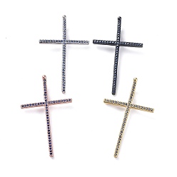 (52) Непрозрачная лаванда Латунные микро проложить кубического циркония подвески, крестик, синие, разноцветные, 37x22.5x2 мм, отверстие : 1.5x4 мм