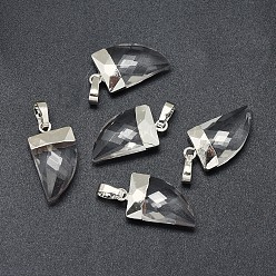 Quarzkristall Naturquarz Kristall Anhänger, mit langlebigen Messingbeschlägen, facettiert, Scheide, Silberfarbe überzogen, 19.5x11x5 mm, Bohrung: 3.5x5.5 mm