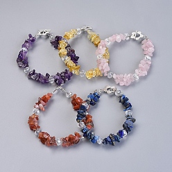 Mixed Stone Natural Mixed Stone Bracelets, with Glass Beads and Alloy Toggle Clasps, 8-1/8 inch~8-3/8 inch(20.5~21.2cm), 8~17mm