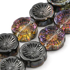 Черный Нити прозрачных бусин из гальванического стекла с полупокрытием, цветок, чёрные, 14x14.5x5.5 мм, отверстие : 1.2 мм, около 45 шт / нитка, 25.83 дюйм (65.6 см)