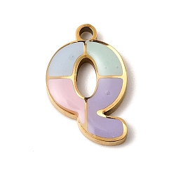 Letter Q 304 подвески из нержавеющей стали, с эмалью, ионное покрытие (ip), реальный 18 k позолоченный, Буква Q, 15x9.5x2 мм, отверстие : 1.5 мм