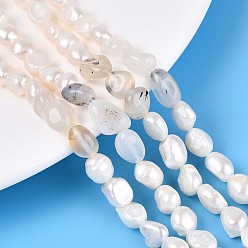 Вишневый агат Натуральные самородки агата цвета вишни и нити бусин из натурального культивированного пресноводного жемчуга, 5.5~12x4.5~9x3.5~9 мм, отверстие : 0.8 мм, Жемчужина: 6~13x6~9x3.5~7.5 мм, отверстие : 0.6 мм, около 19~21 шт / нитка, 6.30~6.69 дюйм (16~17 см)