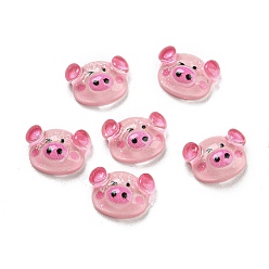 Pink Translucent Resin Cabochons, Pig, Pink, 6x8.5x3.5mm