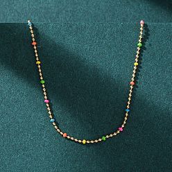 Настоящее золото 18K 304 Женские ожерелья из нержавеющей стали с разноцветной эмалью в виде шариков, ионное покрытие (ip), реальный 18 k позолоченный, 16.54 дюйм (42 см)