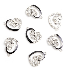 Platinum Alloy Rhinestone Pendants, with Enamel, Heart with Butterfly Charm, Platinum, 22.1x16.5mm