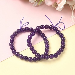 Аметист Браслеты из натуральных аметистовых бусин для женщин, круглые, внутренний диаметр: 2-1/4~2-1/4 дюйм (55.5~5.7 см)