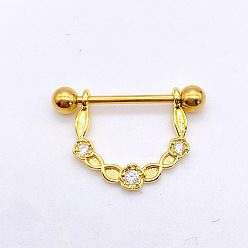 Золотой 304 Кольца для сосков из нержавеющей стали с прозрачным кубическим цирконием, сосок стремя, золотые, 19 мм