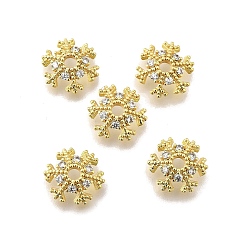 Золотой Снежинка латунные микропаве прозрачные кубические циркониевые бусины колпачки, стойки покрытие, долговечный, без свинца и без кадмия, золотые, 11.5x3.5 мм, отверстие : 2.5 мм