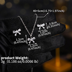 Bowknot Комплект из колье и серег-гвоздиков из латуни с прозрачным кубическим цирконием для женщин, бантом, серьги: 10 mm