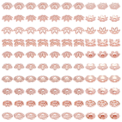 Розовое Золото 100 шт. 10 стили латунные колпачки для бусин, цветок, розовое золото , 6~8 мм