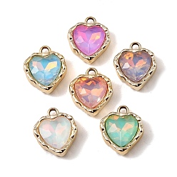 Golden UV Plating Alloy Glass Pendants, Heart Charm, Faceted, Mixed Color, Golden, 16x14x5.5mm, Hole: 2mm