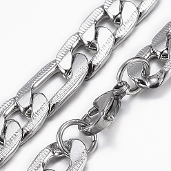 Stainless Steel Color Trendy Men's 304 Stainless Steel Figaro Chain Necklaces and Bracelets Jewelry Sets, with Lobster Claw Clasps, Stainless Steel Color, 27.55 inch(70cm), 210mm