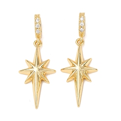 Золотой Латунные микропаве прозрачные подвески с фианитом, звезда, золотые, 24.5x12.5x3 мм, отверстие : 6x3.5 мм