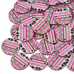 Colorful Printed Basswood Links, Flat Round, Colorful, 19.5x2mm, Hole: 1.5mm