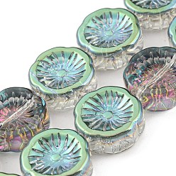 Средний Аквамарин Нити прозрачных бусин из гальванического стекла с полупокрытием, цветок, средний аквамарин, 14x14.5x5.5 мм, отверстие : 1.2 мм, около 45 шт / нитка, 25.83 дюйм (65.6 см)