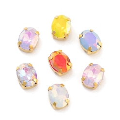 Золотой Овал опал пришить стразами, многожильных ссылки, k9 стеклянный хрусталь с латунными зубцами, разноцветные, золотые, 10x8x5.5 мм, отверстие : 0.8 мм