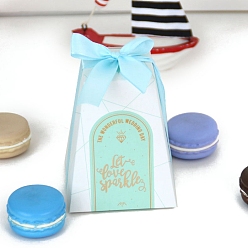 Light Sky Blue Folding Cardboard Candy Boxes, Wedding Gift Wrapping Box, with Ribbon, Trapezoid Bow, Light Sky Blue, 8x8x10cm