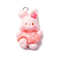 Кролик Непрозрачные подвески смолы, с платиновым тоном железная петля, кролик, 29x17x9 мм, отверстие : 2 мм