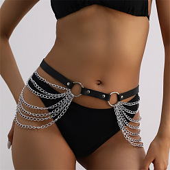 Черный Сплав панцирная цепь многослойная цепь искусственная кожа поясные цепи для бикини, платина, чёрные, 1055 мм