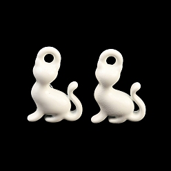 White Spray Painted Alloy Charms, Cat Shape Charms, Cadmium Free & Nickel Free & Lead Free, White, 15x10x5mm, Hole: 1.8mm