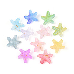 (52) Непрозрачная лаванда Матовые прозрачные акриловые бусины, морская звезда, с золотой порошок, разноцветные, 18x19x9 мм, отверстие : 1.6 мм