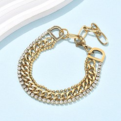 Золотой 304 из нержавеющей стали браслеты многожильных, браслеты-цепочки с пуговицами, шариками и стразами для женщин, ионное покрытие (ip), золотые, 6-5/8x1/2 дюйм (16.9x1.25 см)