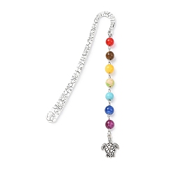 Tortoise Закладки из сплава с морской тематикой, Круглая подвеска-закладка из смешанного камня чакры из бисера, черепаха, 141x21 мм