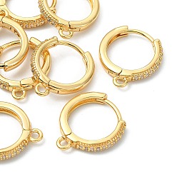 Chapado en Oro Real 18K Pendientes de aro de latón con microincrustaciones de circonita cúbica transparente de Shegrace, Sin cadmio, níquel ni plomo, con lazo., real 18 k chapado en oro, 15~16x14x2.5 mm, agujero: 1.5 mm