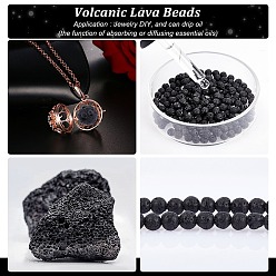 Black Natural Lava Rock Gemstone Round Bead Strands, Black, 4~5mm, Hole: 0.8mm, about 94pcs/strand, 15.7 inch