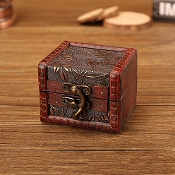 Коричневый Квадратный ретро деревянный набор ювелирных изделий, органайзер для хранения коробок с застежками, сундук с сокровищами для сережек, Кольца, , кофе, 8x6.5x6 см