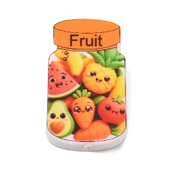 Colorful Printed Silicone Beads, Focal Beads, Fruit Jar with Watermelon & Pineapple & Avocado, Colorful, 29.5x18x7mm, Hole: 2mm