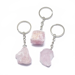 Rose Quartz Natural Rose Quartz Keychain, with Iron Chains and Alloy Key Rings, Nuggets, 89~97mm