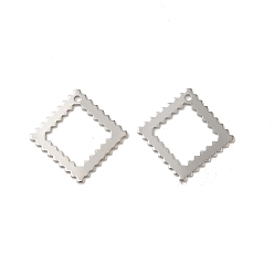 Platinum Rhombus Brass Pendants, Long-Lasting Plated, Rack Plating, Platinum, 18.5x18.5x0.7mm, Hole: 1.2mm