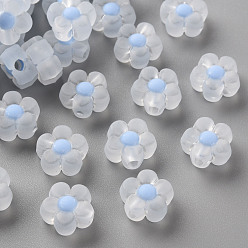 Cornflower Blue Transparent Acrylic Beads, Frosted, Bead in Bead, Flower, Cornflower Blue, 12x12.5x6mm, Hole: 2.5mm, about 893pcs/500g