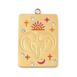 Овен 304 из нержавеющей стали стразы подвески, созвездия тема, золотые, Овен, 27.5x17.5x2 мм, отверстие : 1.8 мм