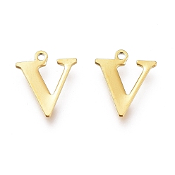 Letter V Вакуумное покрытие pvd 304 подвески из нержавеющей стали, лазерная резка, алфавит, золотые, letter.v, 12x10x0.8 мм, отверстие : 1 мм