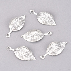 Silver Iron Pendants, Filigree, Leaf, Silver, 21x9.7x2mm, Hole: 1.4mm
