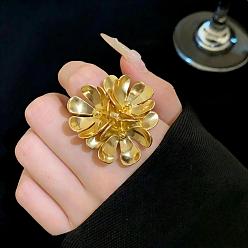 Golden Zinc Alloy Cuff Open Rings for Women, Flower, Brass Rings, Golden, 45x45mm, Adjustable