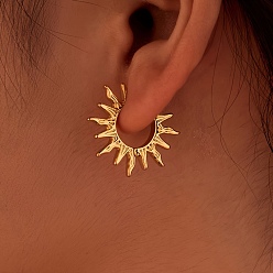 Золотой Латунные серьги обруча, солнце, золотые, 25x28x2 мм