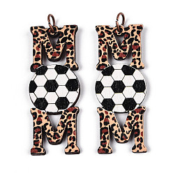 Football Wood Pendants, Printed, with Iron Ring, Ball Games, Football, 49.5x19x2mm, Hole: 5mm