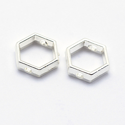Посеребрённый Долговечная оправа из сплава, шестиугольник, 925 серебро покрытием, серебряные, 8.5x8.5x3 мм, отверстие : 1 мм