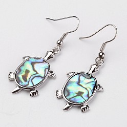 Раковина Черепаха платина тон латунь натуральный пауа раковина мотаться серьги, 48 мм , штифт: 0.8 мм