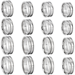 Нержавеющая Сталь Цвет 16 шт. 8 стили 201 заготовка сердечника кольца из нержавеющей стали для изготовления инкрустированных ювелирных изделий, двухканальное кольцо со скошенной кромкой, цвет нержавеющей стали, внутренний диаметр: 16~23 мм, 2 шт / стиль